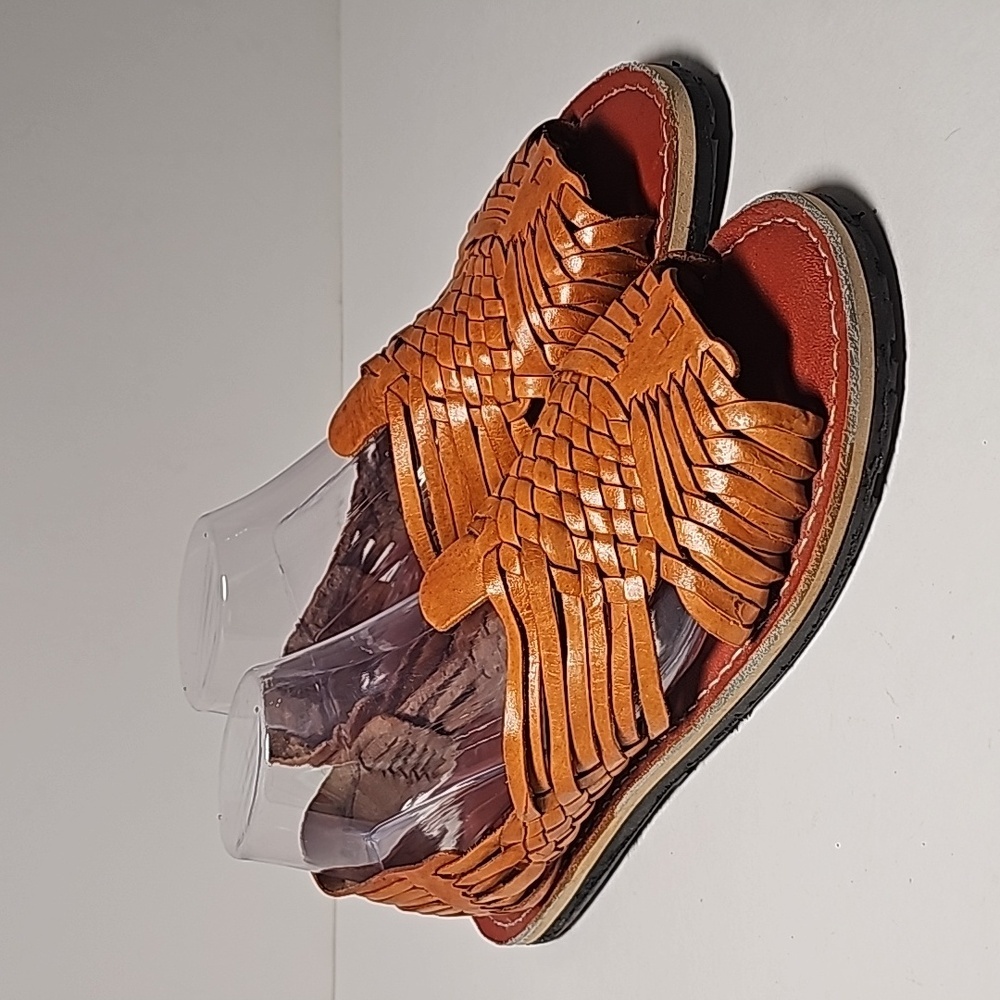 Brown and Tan Woven Leather Sandals